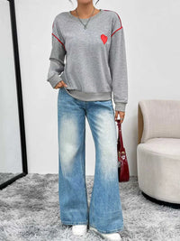 Heart Embroidered Round Neck Sweatshirt 100100424286744 35 Affordable Fashion Under $100 Jerry's Apparel 