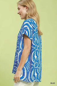 Umgee Geometric Print V-Neck Short Sleeve Top 100100936661469 45 Affordable Fashion Under $100 Jerry's Apparel 