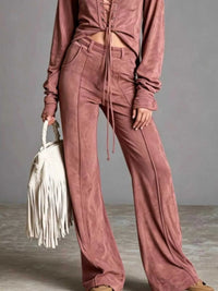 Full Size Lace-Up Long Sleeve Top and Wide-Leg Pants Set Plus Size 101001057963261 65 Affordable Fashion Under $100 Jerry's Apparel 