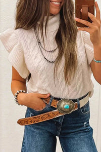 Cable Knit Turtleneck Ruffled Short Sleeve Sweater 101002004961931 44 Affordable Fashion Under $100 Jerry's Apparel 