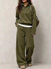 Corduroy Button Detail Top and Wide-Leg Pants Set 101001305640558 63 Affordable Fashion Under $100 Jerry's Apparel 