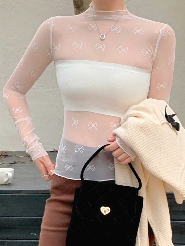 Bow Print Sheer Mesh Top 100100935081184 15 Affordable Fashion Under $100 Jerry's Apparel 