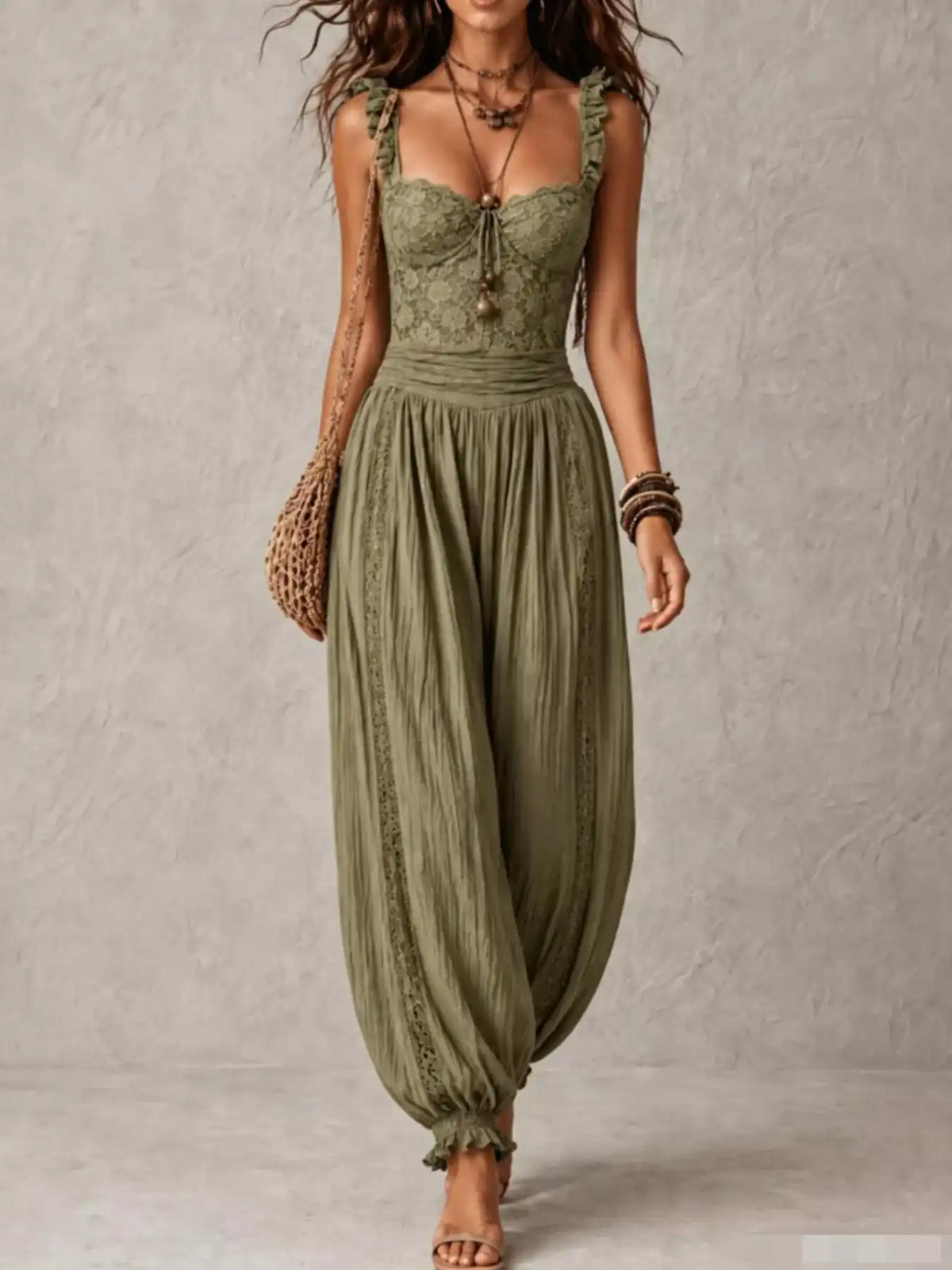 Boho Lace Corset Bodice Jumpsuit with Harem Pants 101001053483751 81 Affordable Fashion Under $100 Jerry's Apparel 