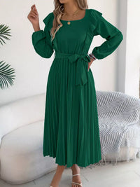 Ruffled Pleated Midi Dress with Waist Tie 101001197851740 44 Affordable Fashion Under $100 Jerry's Apparel 