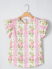 Floral Print Ruffled Sleeve Blouse