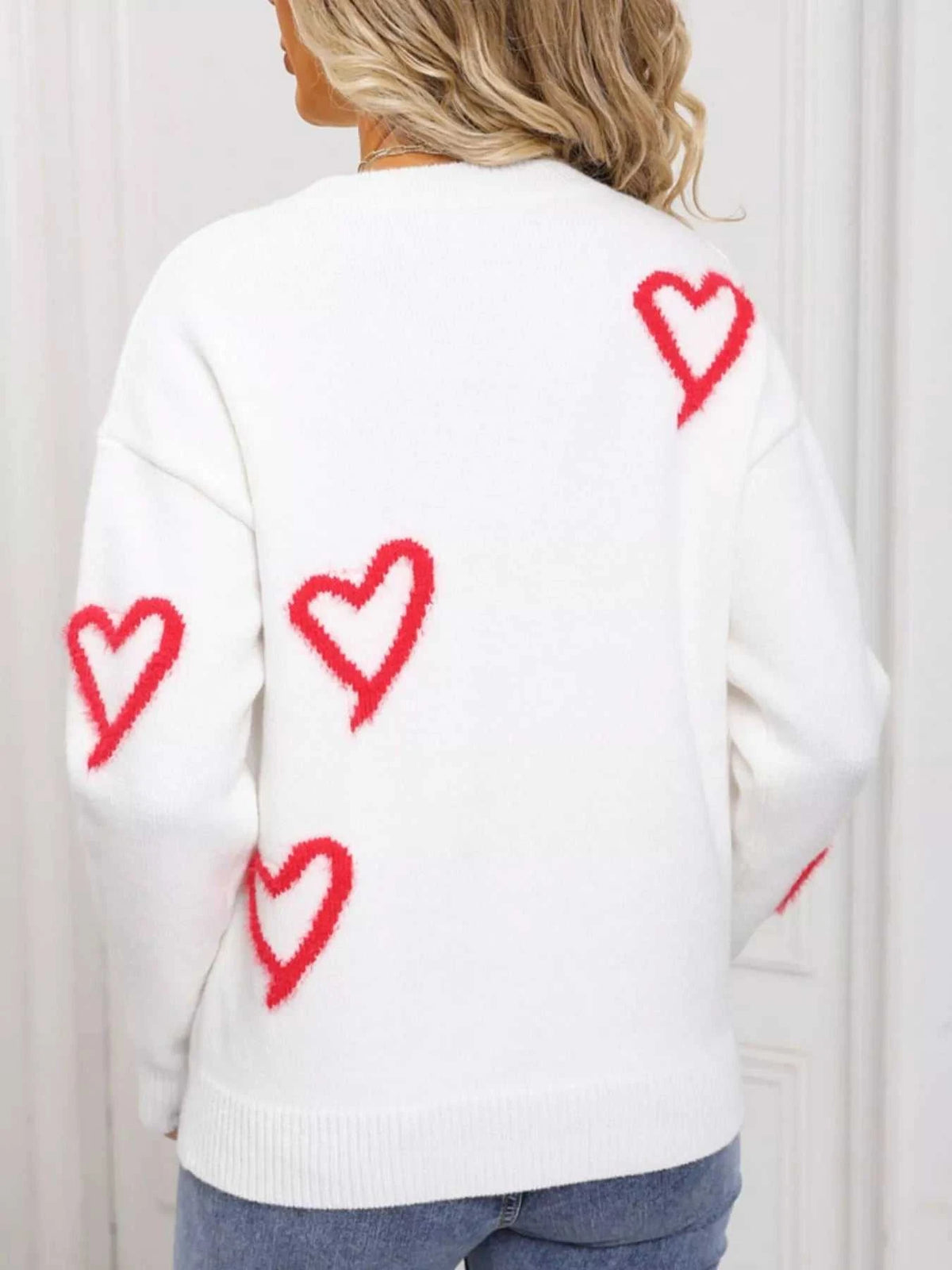 Valentine's Day Heart Print Crew Neck Sweater 100100466321617 50 Gifts for Her Jerry's Apparel 
