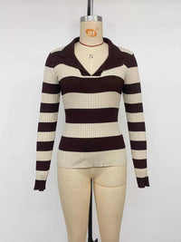 Striped Ribbed Knit Long Sleeve Sweater 100100411888212 40 Women's Sweaters and Knitwear Jerry's Apparel 