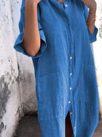 Full Size Casual Linen Button-Down Shirt Dress Plus Size