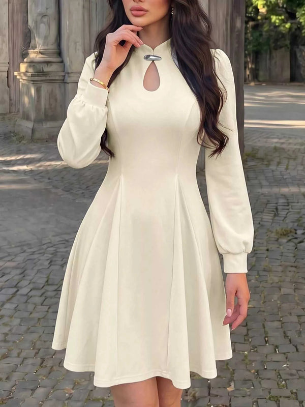 Keyhole Neckline Long Sleeve A-Line Mini Dress 101001180423044 49 Affordable Fashion Under $100 Jerry's Apparel 