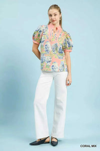 Umgee Abstract Print V-Neck Top 100100956731137 45 Affordable Fashion Under $100 Jerry's Apparel 
