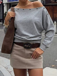 Studded Off Shoulder Long Sleeve T-Shirt 101001169495507 50 Affordable Fashion Under $100 Jerry's Apparel 