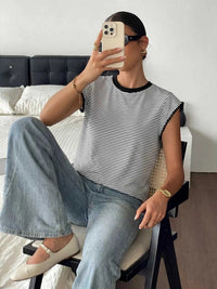 Classic Striped Crew Neck T-Shirt 100100609256431 26 Women's T-shirts Affordable Fashion Under $100 Jerry's Apparel 
