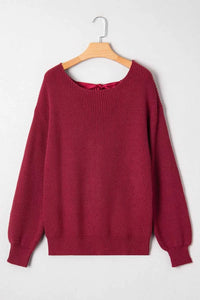 Ribbed Knit Ribbon Knot Backless Drop Shoulder Sweater 100100241929655 56 Affordable Fashion Under $100 Jerry's Apparel 