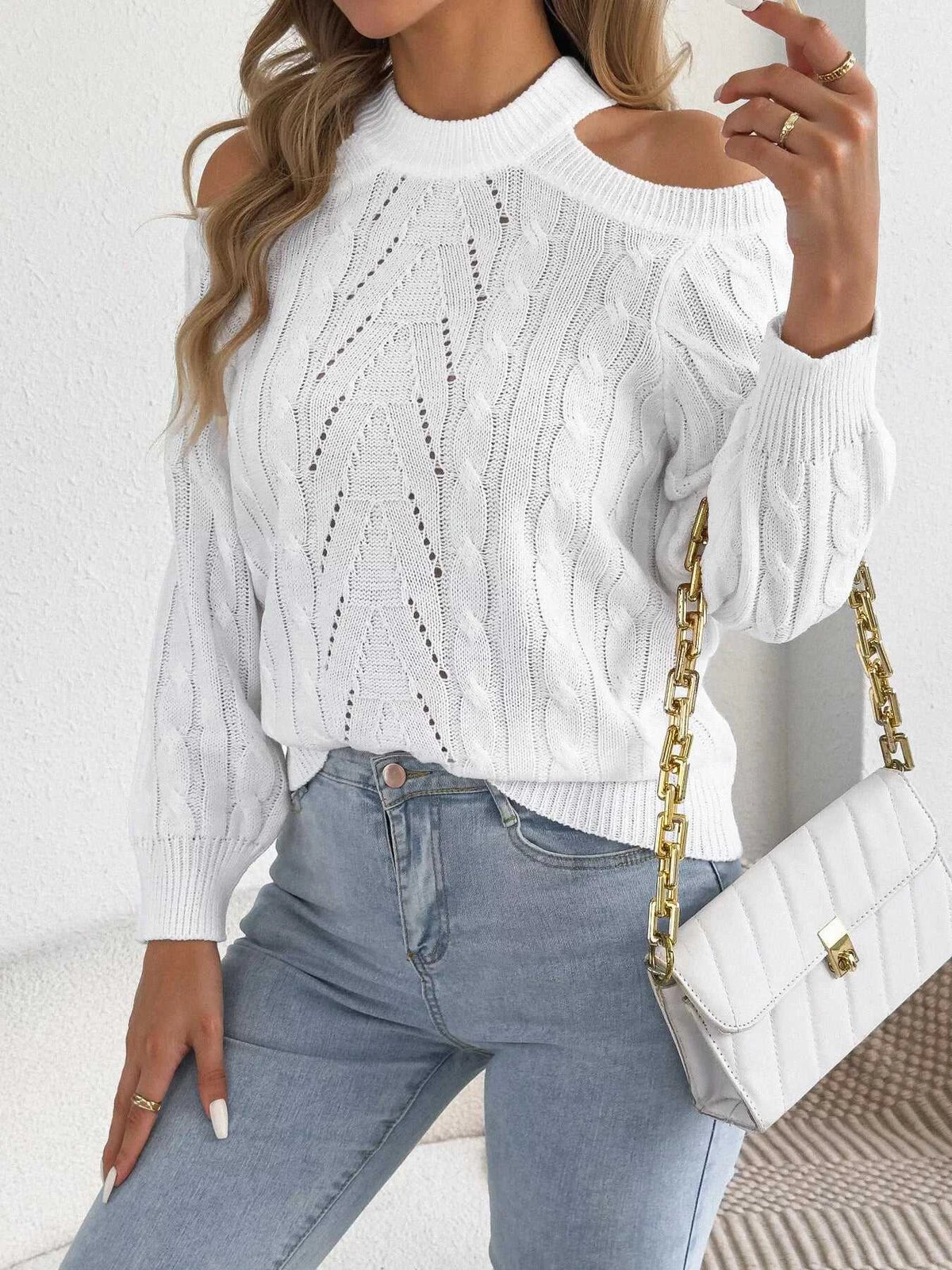 Cold Shoulder Cable Knit Sweater 101002208238460 36 Affordable Fashion Under $100 Jerry's Apparel 