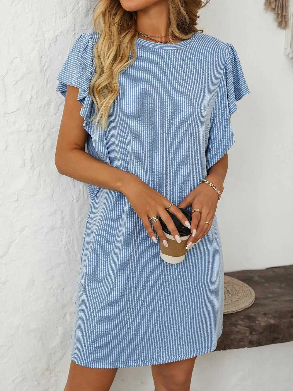 Mandy Ruffled Round Neck Short Sleeve Dress 100100862091074 26 Affordable Fashion Under $100 Jerry's Apparel 