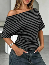 One Shoulder Striped Dolman Sleeve T-Shirt 100100582447121 35 Affordable Fashion Under $100 Jerry's Apparel 