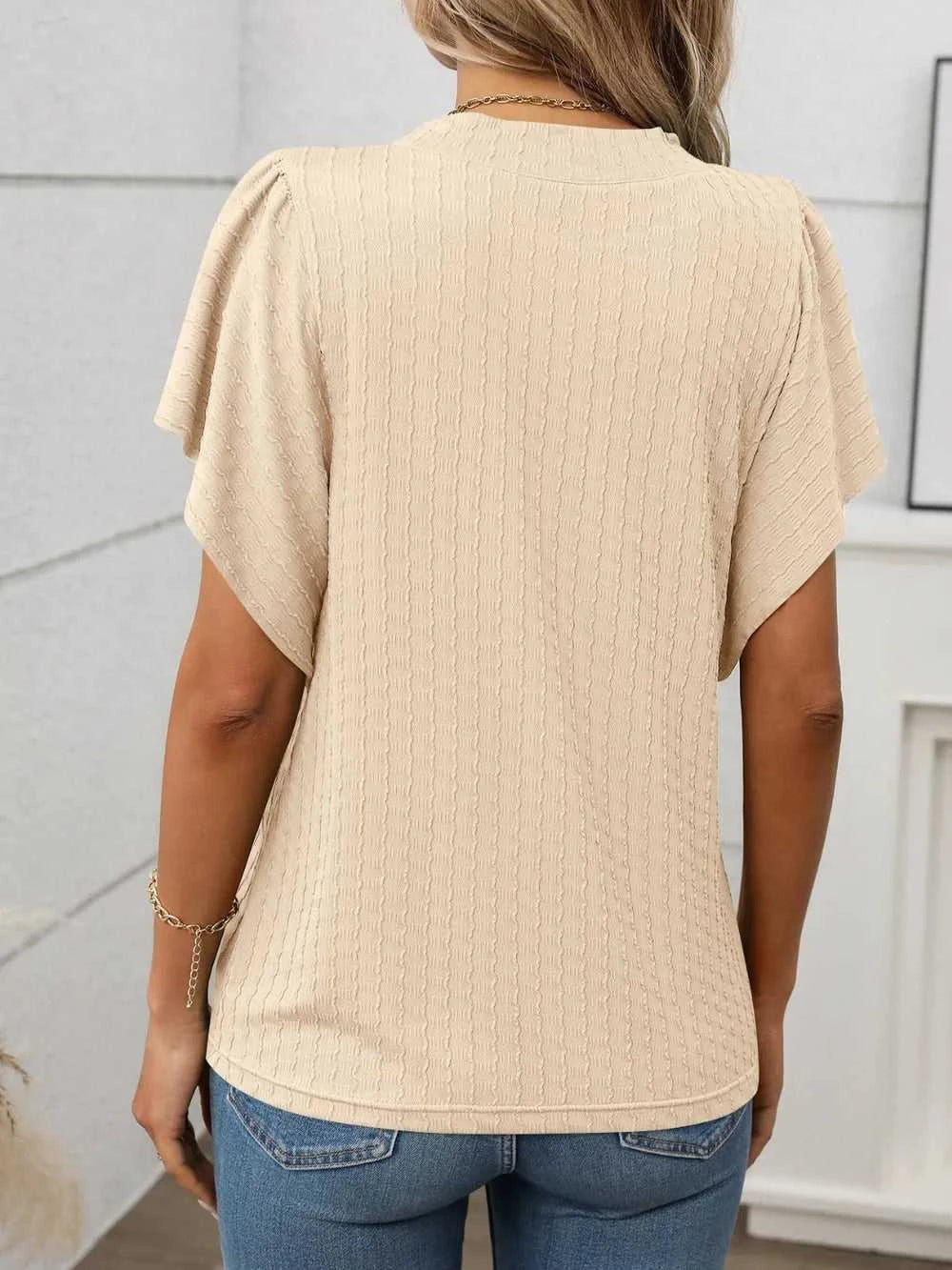 Round Neck Flutter Sleeve T-Shirt 100100468281947 23 Affordable Fashion Under $100 Jerry's Apparel 