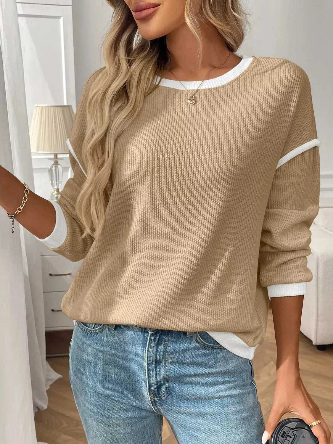 Ribbed Knit Contrast Trim Sweater 100100032701989 29 Affordable Fashion Under $100 Jerry's Apparel 