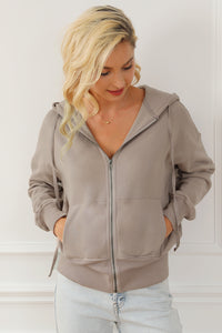 Zip Up Drawstring Cropped Hoodie