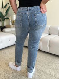 Full Size High Waist Cuff Hem Skinny Jeans