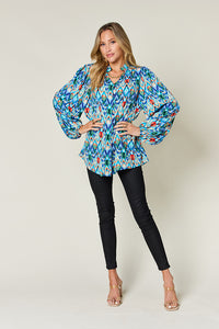 Full Size Printed Balloon Sleeve Blouse