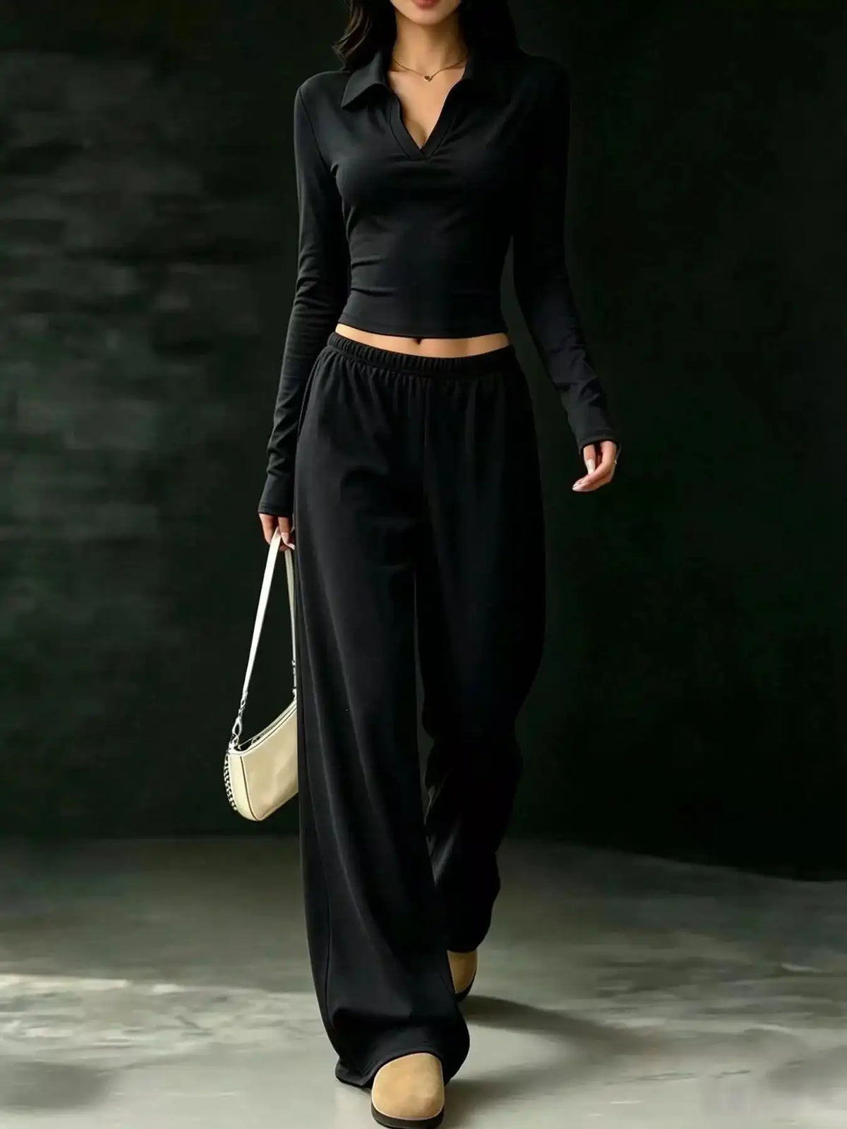Long-Sleeve Polo Top and Wide-Leg Pants Set 101001218867188 53 Affordable Fashion Under $100 Jerry's Apparel 