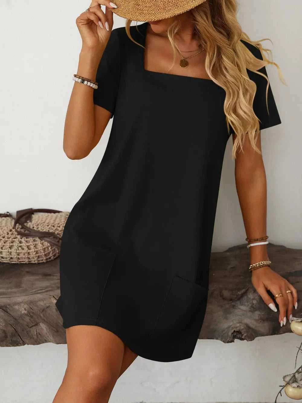 Mandy Square Neck Short Sleeve Mini Dress 100100588511470 24 Affordable Fashion Under $100 Jerry's Apparel 