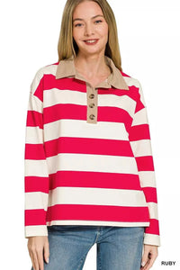 Zenana Striped Contrast Collar Polo Top 100100124201410 33 Affordable Fashion Under $100 Jerry's Apparel 