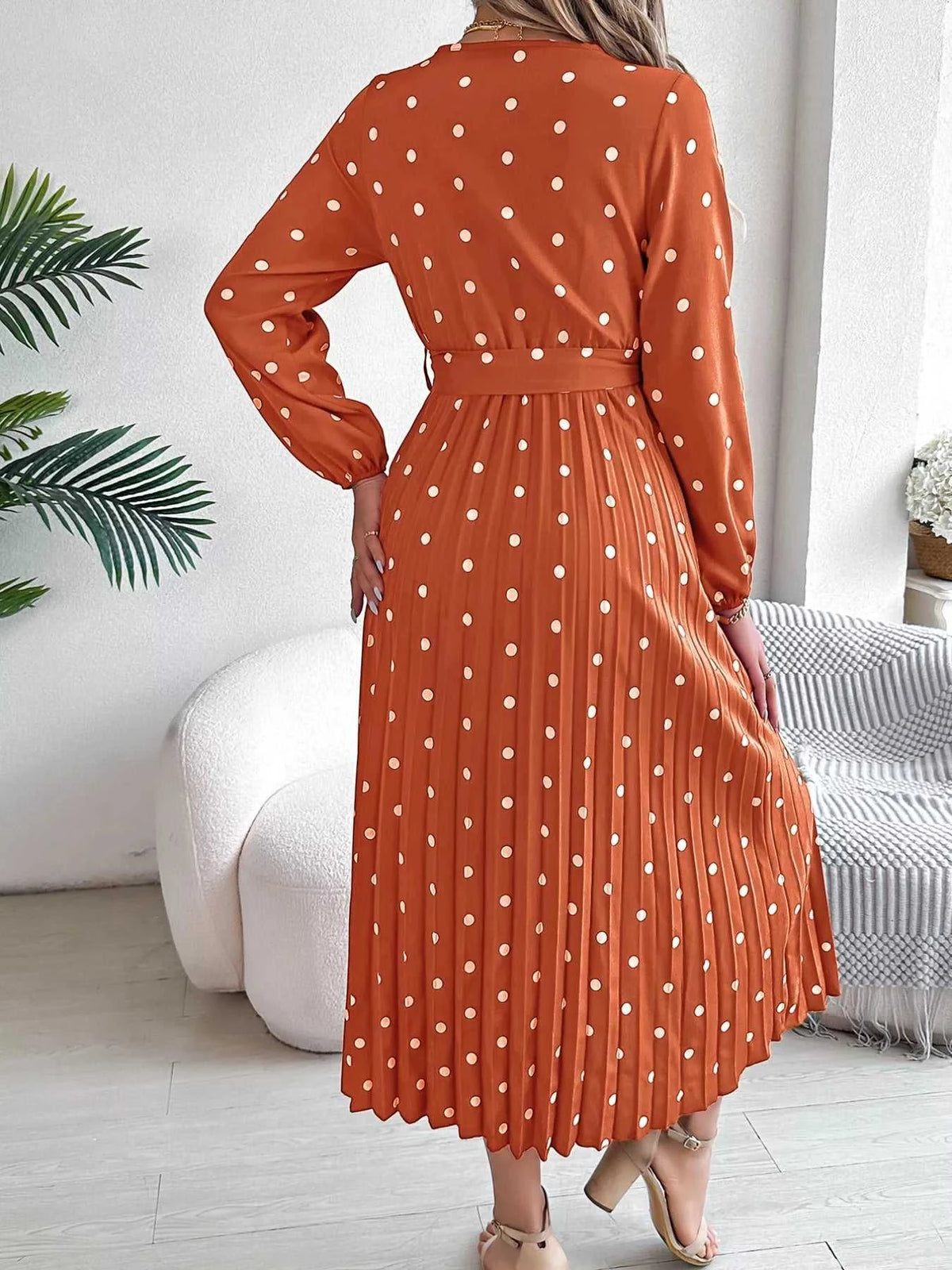 Front Tie Polka Dot Midi Pleated Dress 100100612892124 36 Gifts for Her Jerry's Apparel 