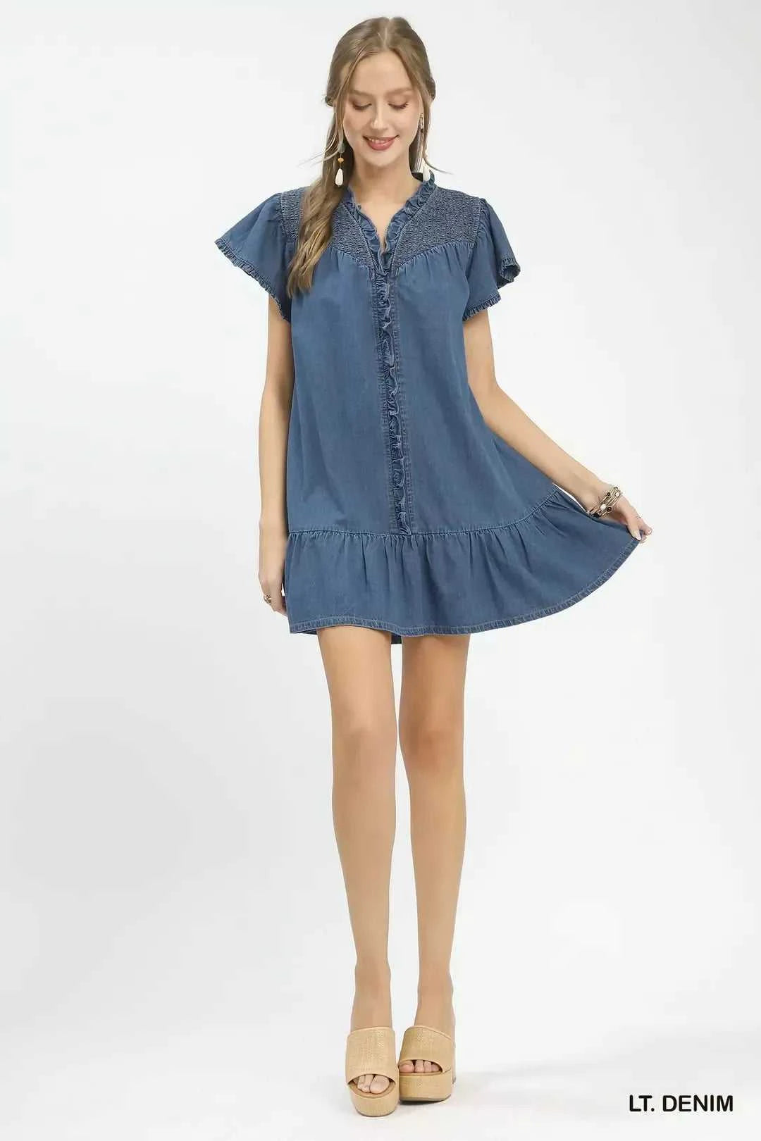 Umgee Ruffled Washed Denim Dress 100100057751721 66 Affordable Fashion Under $100 Jerry's Apparel 