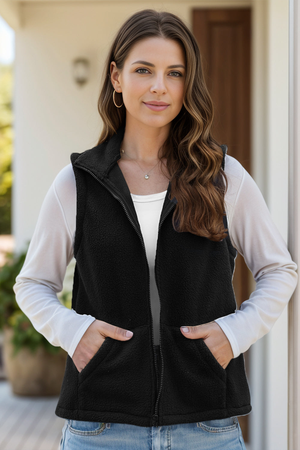 Zip Up Vest Coat with Pockets