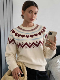 Heart-Patterned Crew Neck Sweater 101002546333255 55 Affordable Fashion Under $100 Jerry's Apparel 