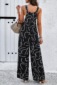 Devine Printed Wide Strap Jumpsuit with Pockets