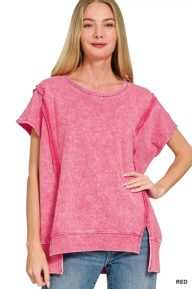 Zenana F/terry Halo Snow Washed Oversized Hi-low Top 100100762831428 32 Affordable Fashion Under $100 Jerry's Apparel 