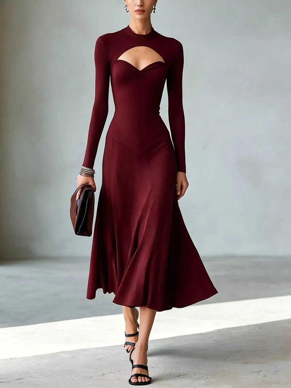 Full Size Mock Neck Cut-Out Long Sleeve Midi Dress Plus Size 101001217973891 41 Affordable Fashion Under $100 Jerry's Apparel 