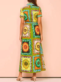 Printed Maxi Shirt Dress with Belt