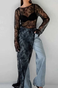 Fringe Round Neck Long Sleeve Lace Sheer Top 100100224601038 26 Affordable Fashion Under $100 Jerry's Apparel 