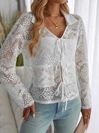 Devine Tied Collared Neck Long Sleeve Top