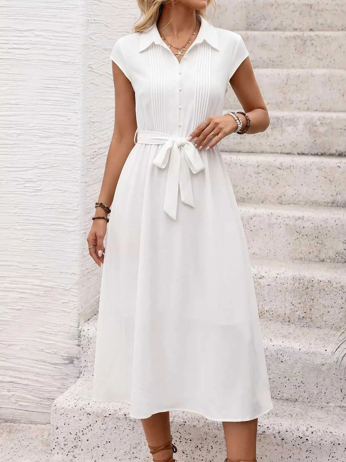 Cap Sleeve Tie Waist Midi Dress 100100916043824 41 Affordable Fashion Under $100 Jerry's Apparel 