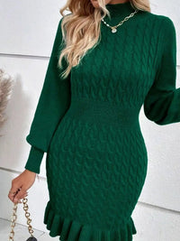 Cable Knit Mock Neck Ruffle Hem Sweater Dress 101002613373498 59 Gifts for Her Jerry's Apparel 