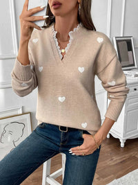 Heart V-Neck Long Sleeve Sweater 100100348759544 46 Affordable Fashion Under $100 Jerry's Apparel 