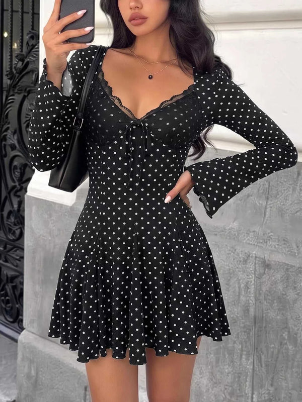 Polka Dot Lace Trimmed V-Neck Mini Dress 100100827615923 48 Affordable Fashion Under $100 Jerry's Apparel 