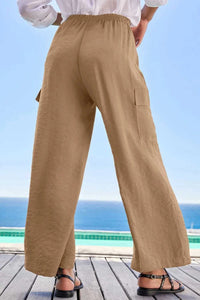Drawstring Frilled Waist Wide Leg Utility Trousers 100100664290960 36 Jerry's Apparel 