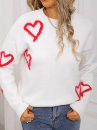 Valentine's Day Heart Print Crew Neck Sweater 100100466321617 50 Gifts for Her Jerry's Apparel 