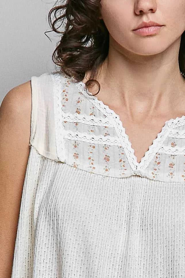 POL Lace Detail Floral Double Gauze Patch Sleeveless Top 100100847351879 57 Affordable Fashion Under $100 Jerry's Apparel 