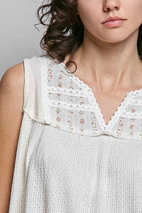 POL Lace Detail Floral Double Gauze Patch Sleeveless Top 100100847351879 57 Affordable Fashion Under $100 Jerry's Apparel 