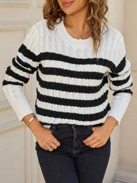 Striped Cable Knit Round Neck Sweater 100100499943508 42 Affordable Fashion Under $100 Jerry's Apparel 