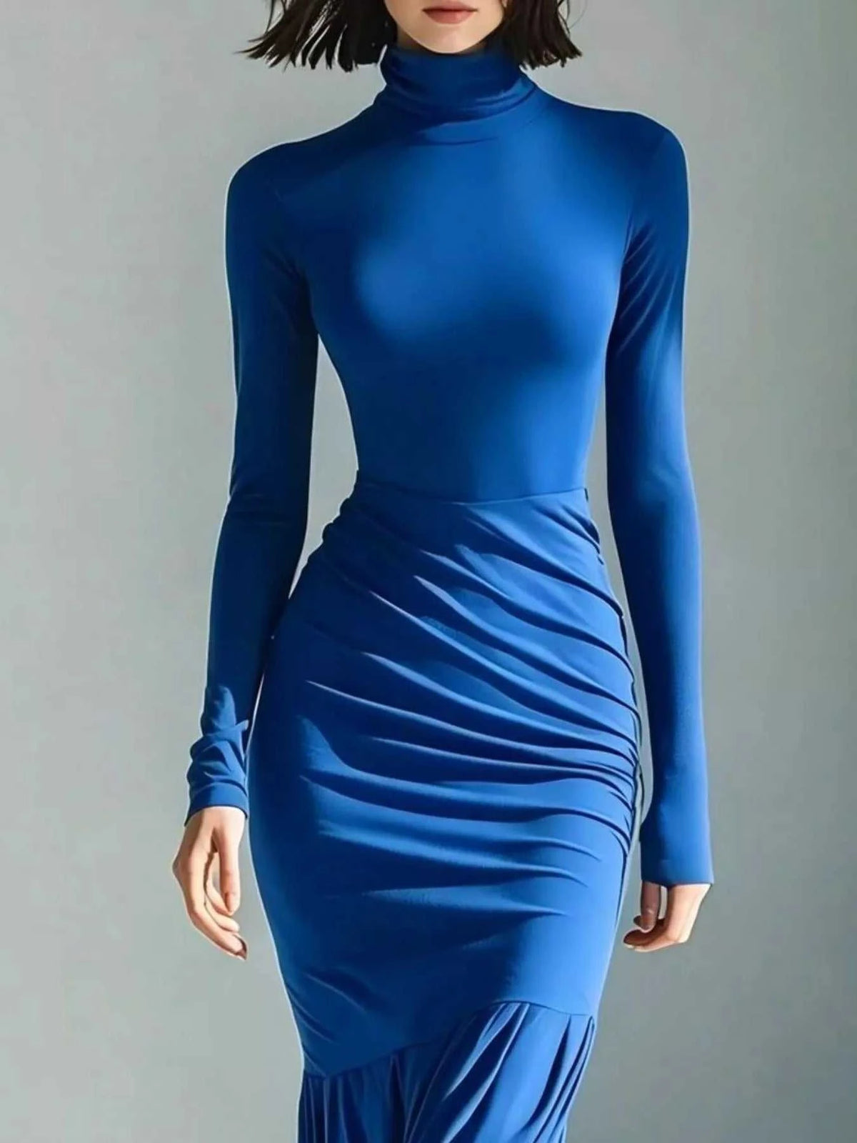 Full Size Slit Turtleneck Ruched Bodycon Mermaid Dress Plus Size 101001810997741 41 Affordable Fashion Under $100 Jerry's Apparel 