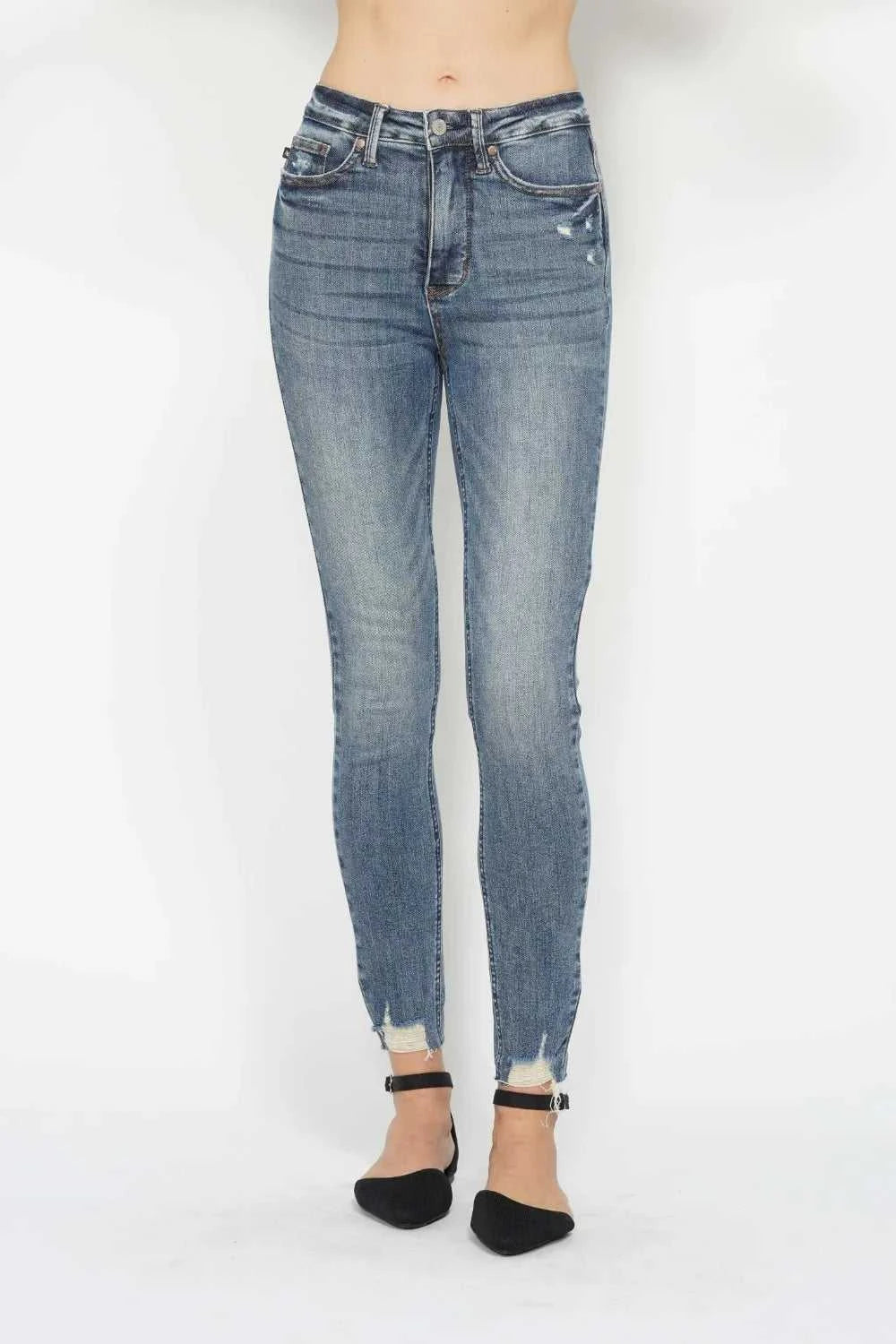 Judy Blue Full Size Tummy Control Vintage Wash Hem Destroy Skinny Jeans 100100882311542 64 Affordable Fashion Under $100 Jerry's Apparel 