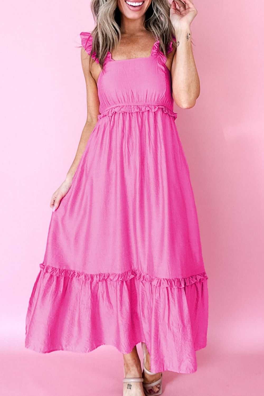 Solid Color Ruffle Trim High Waist Sleeveless Maxi Dress 100100088875266 51 Gifts for Her Jerry's Apparel 